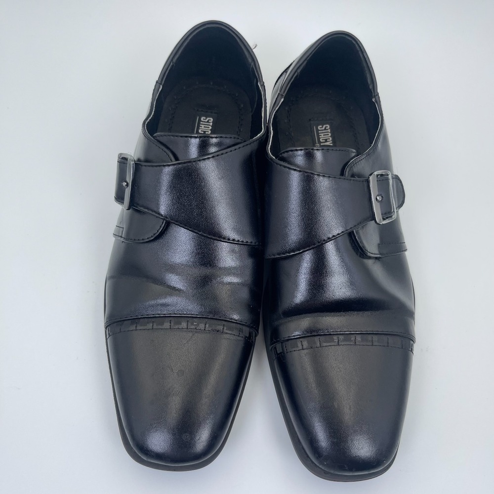 Stacy Adams Boys Monk Strap Dress Shoes Size 5.5M Black Cap Toe Formal Wear